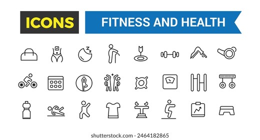 Fitness and Health Icons Collection. Healthy icon set.