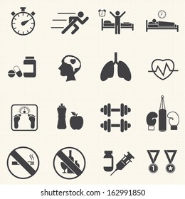 Fitness and Health icons. Healthy lifestyle. Vector