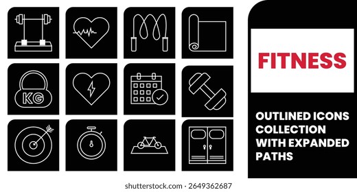 Fitness and health icons representing exercise equipment and activities