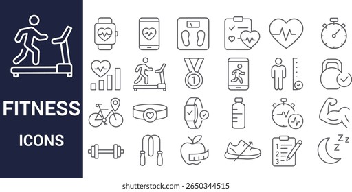 Fitness and health icons set exercise