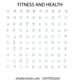 fitness and health icons, signs, outline symbols, concept linear illustration line collection