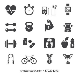 Fitness and Health icons with White Background.