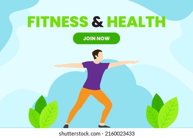 Fitness and Health Lifestyle Indoor Sports Cartoon Flat Vector Illustration. Fitness Background Design
