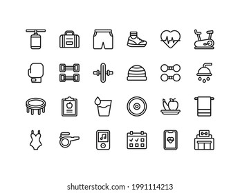 Fitness and Health Outline Icon Set
