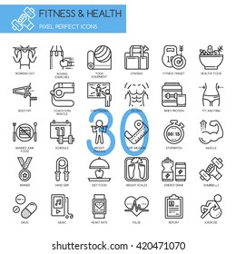 Fitness & Health  , Thin Line and Pixel Perfect Icons