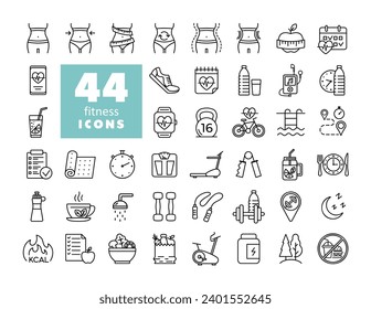 Fitness and health vector icon set. Graph symbol for fitness and weight loss web site and apps design, logo, app, UI