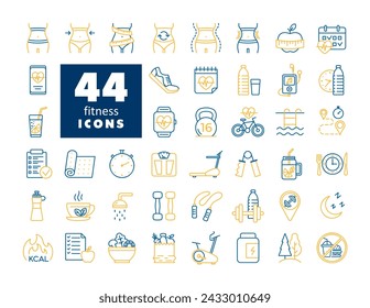 Fitness and health vector icon set. Graph symbol for fitness and weight loss web site and apps design, logo, app, UI