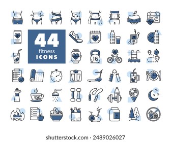 Fitness and health vector icon set. Graph symbol for fitness and weight loss web site and apps design, logo, app, UI