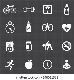 Fitness healthcare icons set and black background