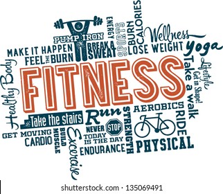 Fitness and Healthy Exercise Word and Icon Cloud