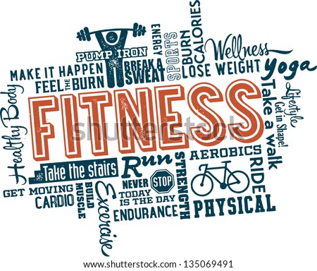 Fitness and Healthy Exercise Word and Icon Cloud