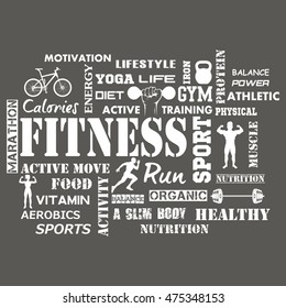Fitness and Healthy Exercise Word. Vector illustration