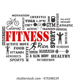 Fitness and Healthy Exercise Word. Vector illustration