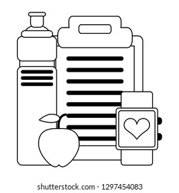 Fitness and healthy lifestyle black and white