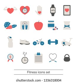 Fitness and healthy lifestyle icon set. Trendy flat design.