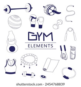 Fitness and healthy lifestyle icons set. Vector illustration in doodle style.