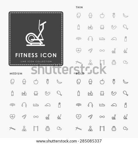 fitness and healthy on thin, medium and bold minimal line icons concept