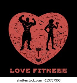 fitness heart grunge style vector illustration