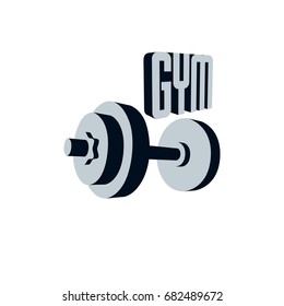 Fitness and heavyweight gym sport club logotype template, retro stylized vector emblem or badge. With barbell.