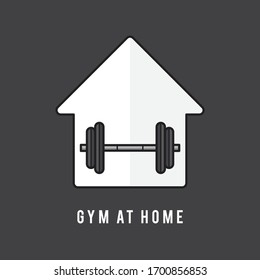 Fitness At Home Icon, Gym Fit, Workout House, Training Sport Exercise, Thin Line Web Symbol On White Background Flat Icon Design.