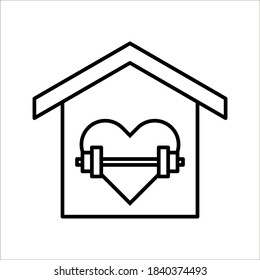 fitness at home icon, gym fit, workout house, training sport exercise symbol on white background