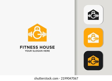 Fitness House With Barbell Home Barbell Combination Logo Concept