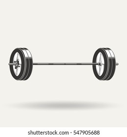 Fitness icon, barbell monochrome style on white background, vector