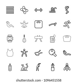 Fitness icon. collection of 25 fitness outline icons such as towels, exercising, jump rope, exercise bike, barbell, dumbbell. editable fitness icons for web and mobile.