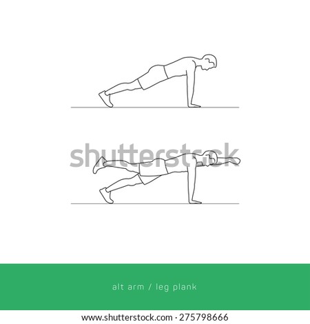 Fitness Icon doing the alt arm and leg plank workout. Fitness instruction. To use for workout instructions. Vector and illustration design. 