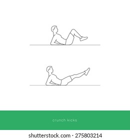 Fitness Icon doing the crunch kicks workout. Fitness instruction. To use for workout instructions. Vector and illustration design.