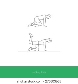 Fitness Icon Doing The Donkey Kicks Workout. Fitness Instruction. To Use For Workout Instructions. Vector And Illustration Design.