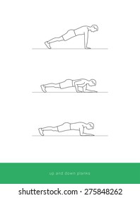 Fitness Icon doing the up and down plank workout. Fitness instruction. To use for workout instructions. Vector and illustration design.