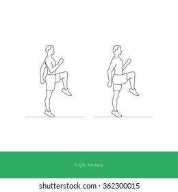 Fitness Icon doing the high knee workout. Fitness instruction. To use for workout instructions. Vector and illustration design.