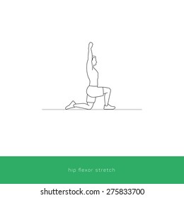 Fitness Icon doing the hip flexor stretch. Fitness instruction. To use for workout instructions. Vector and illustration design.