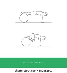 Fitness Icon doing the swiss ball knee tuck workout. Fitness instruction. To use for workout instructions. Vector and illustration design.