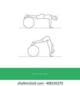 Fitness Icon doing the swiss ball pike workout. Fitness instruction. To use for workout instructions. Vector and illustration design.