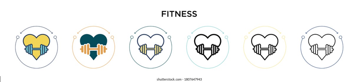 Fitness icon in filled, thin line, outline and stroke style. Vector illustration of two colored and black fitness vector icons designs can be used for mobile, ui, web