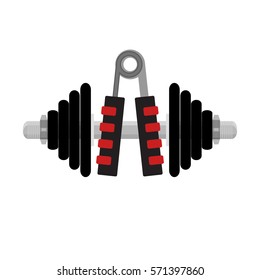 Fitness icon to hands. Expander and dumbbell. Sport and health cocnept. Vector illustration
