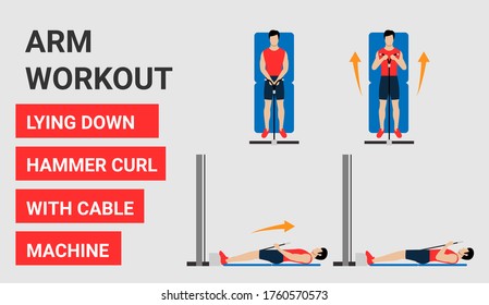 Fitness icon. lying down hammer curl with cable machine