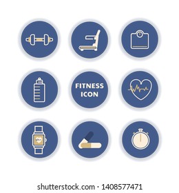 fitness icon set of 8 in flat design