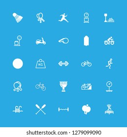 fitness icon set about barbell, running, paddle and table tennis vector set