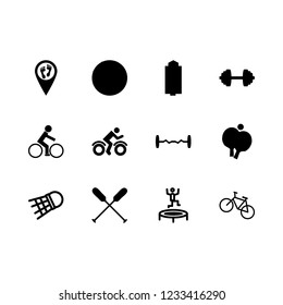 fitness icon set about racket, cyclist, barbell and bicycle vector set