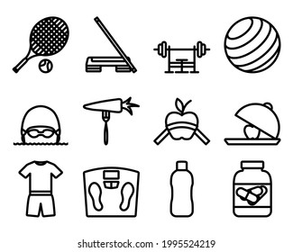 Fitness Icon Set. Bold outline design with editable stroke width. Vector Illustration.