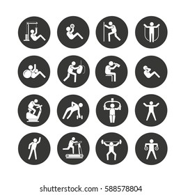 Fitness Icon Set In Circle Buttons