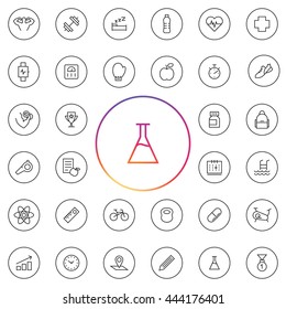 Fitness Icon Set. Contains elements as water bottle, medical sign, supplements, swimming, pool. Tools as stopwatch, weight scale, whistle, bicycle, bag, box gloves, calendar. UI elements and etc..