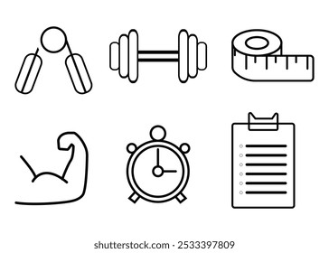 Fitness Icon Set Dumbbell, Hand Grips, Measurement