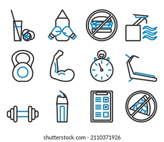 Fitness Icon Set. Editable Bold Outline With Color Fill Design. Vector Illustration.