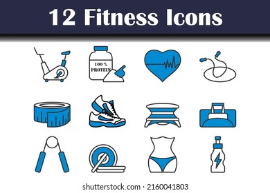 Fitness Icon Set. Editable Bold Outline With Color Fill Design. Vector Illustration.