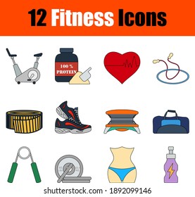 Fitness Icon Set. Flat Color Outline Design With Editable Stroke. Vector Illustration.