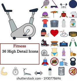 Fitness Icon Set. Flat Color Outline Design With Editable Stroke. Vector Illustration.